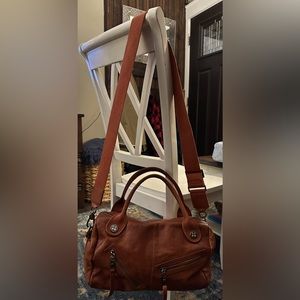 Bcbgmaxazria burnt orange leather handbag tote satchel crossbody large EUC